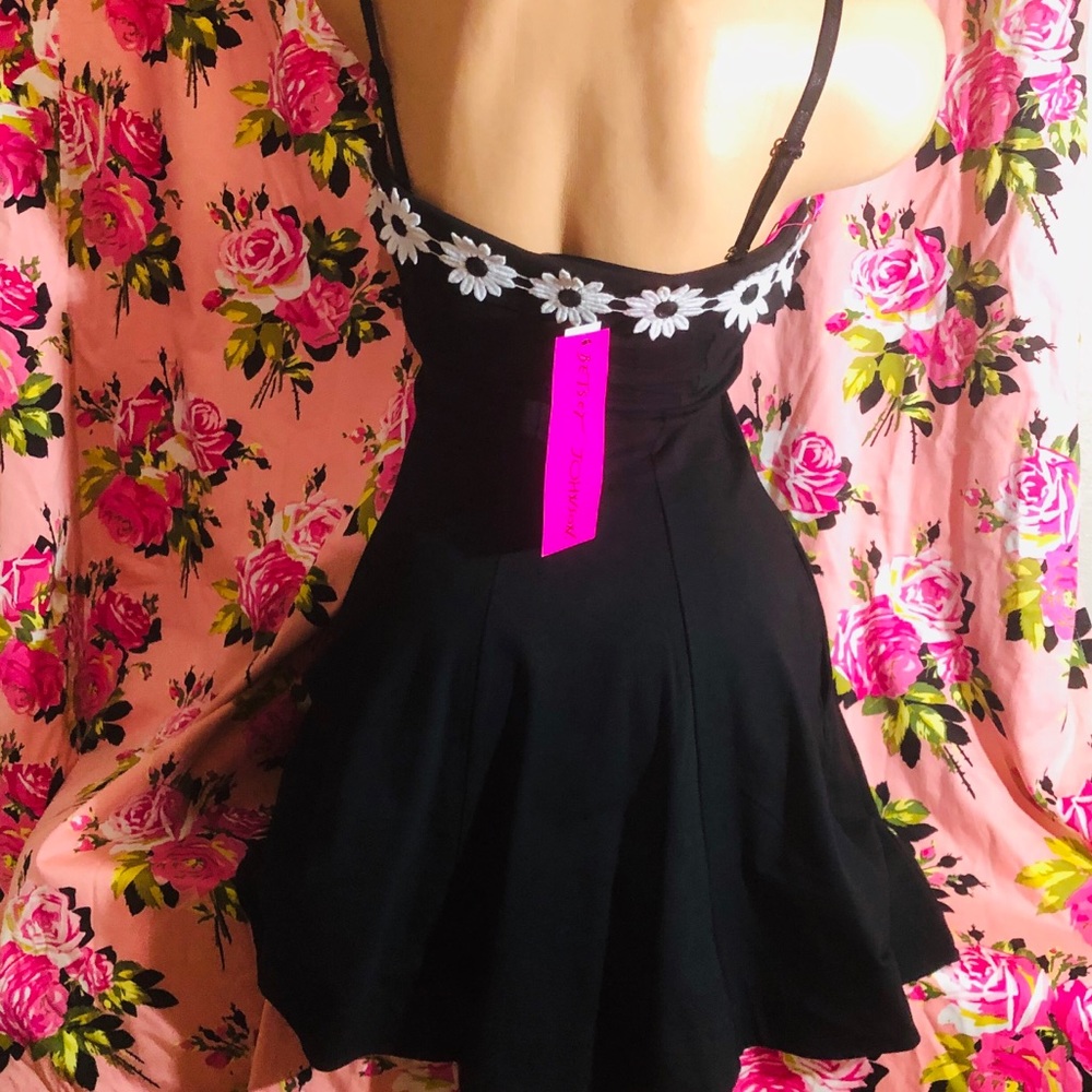 Betsey Johnson pocket daisy black white dress cute - Picture 5 of 8